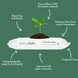 Eco by Naty Eco by Naty Flushable Baby Wipes - Compostable and Plant-Based Wipes, Chemical-Free and Hypoallergenic Baby Wipes Safe for Baby Sensitive Skin, 56 Wipes Per Pack (3 Pk)