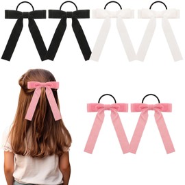 Velvet Bow Hair Tie for Women Girls,UHOMENY 6PCS Colorful Cute Vintage Hair Bows Elastics Hair Barrette Long Bow Ribbon Hair Bands Ponytail Holder (Black, Pink, White)