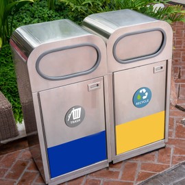 Chinco 8 Pieces Magnetic Recycle and Trash Logo Symbol Recycle Logo and Trash Can Magnetic Decal Dustbin Sticker for Cans Garbage Containers and Dustbin Bins