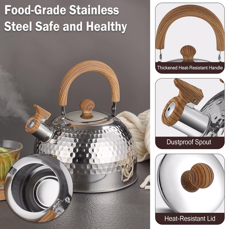 Tea Kettle, Food Grade Stainless Steel with Wood Pattern Folding