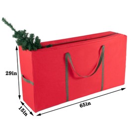 Large Heavy Duty Christmas Tree Storage Bag - Fits Up to 9 Ft Disassembled Tree, 65” X 15” X 29” Waterproof Storage Bag with Reinforced Handles & Dual Zipper, Red