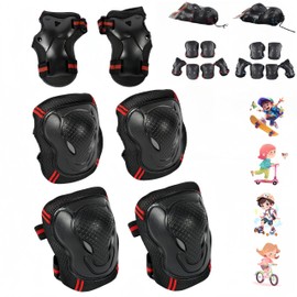 6-piece Set of Protectors for Kids, Kids, Adults, Wrists, Elbows, Knees, 6-Piece Set, Skateboarding, Skating, Kickbiking, Cycling, Skating, Protecting Body, Bicycle, Knees, Injury Prevention (Red, M