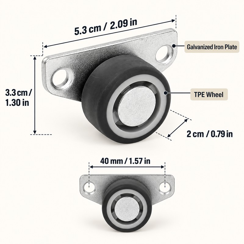 8-Piece Mini Side-Mount Furniture Caster Wheels with TPE Rubber Rollers