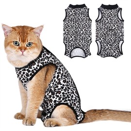 Due Felice Cat Surgery Recovery Suit Cats Surgical Onesie After Surgery Female Male Cat Post Spay Neuter Bodysuit Anti-Licking Wounds Cat Cone Alternative Leopard Print/S
