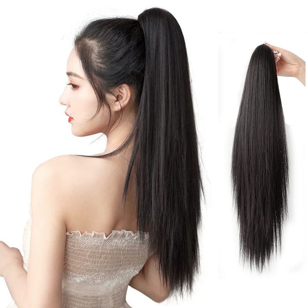 Women's Ponytail Wig Extensions Long Straight Hair Extensions Wig Natural Point Wig Heat Resistant 45cm 55cm (Light Brown, Clip Type 17.7 inches (45 cm)