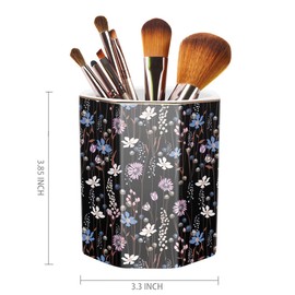 WAVEYU Ceramic Floral Pencil Pen Holder, Cute Stationery Holder for Office, High School College, Makeup Brush Holder for Girl Women, Black Flower
