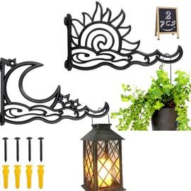 Plant Hanging Bracket Set of 2, 13" Wall Mount Plant Hanger Hooks, Sturdy Heavy Duty Aluminum Hanging Plant Bracket, Indoor Outdoor Plant Hanger Hook for Hanging Plants Bird Feeder Lantern, SUN&Moon