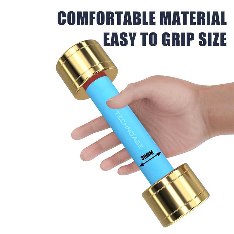 TECHNOAGE Round Dumbbell Sets with Steel Handle, Odorless Neoprene rubber