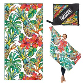 MEQUER Microfibre Beach Towel, Beach Towels For Adults, 71"x32" Large Quick Dry Sand Free Beach Towel, Lightweight Swimming Towel for Travel, Beach, Pool, Gym, Camping (Pineapple)