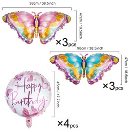 Butterfly Birthday Decorations - 10 PCs Giant Foil Balloons - Pink & Purple Theme Party Supplies for Happy Birthday