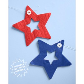 xo, Fetti Red, White + Blue Paper Star Banner | Set of 2, 10ft | 4th of July Banner, USA Decorations, America Party Backdrop, Patriotic Photo Booth Supplies