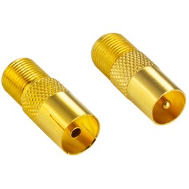 POPPSTAR 2 x SAT Adaptor Coaxial Antenna F-Female, 1x to IEC Antenna Plug, 1x to Antenna Socket), Coax Coupling for Coaxial Cable - Antenna Cable, Gold-Plated