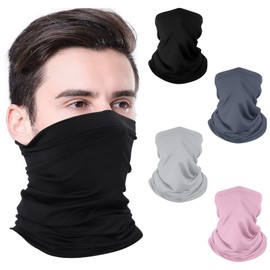 Fjquamitix 4 Pack Neck Gaiter Face Cover Scarf, Breathable Sun & Wind-proof for Skiing Fishing Hiking Cycling (Black+Light Gray+Dark Gray+Pink)