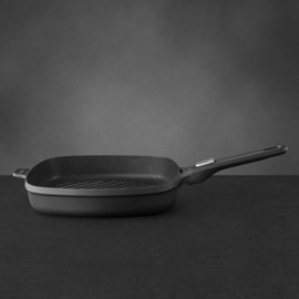 Berghoff Gem Non-Stick Ceramic Coated Grill Pan with Removable Handle, Cast Aluminium, Black, 51.5 x 29 x 10 cm