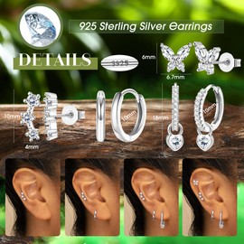 JeweBella 4 Pairs of Earrings 925 Silver for Women Girls 14 Carat Gold-Plated Stud Earrings Silver 925 Hoop Earrings Gold Hypoallergenic Small Earrings Hanging Zirconia Earrings Set for Multiple