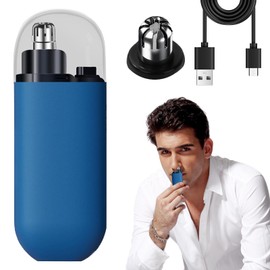 Portable Nose Hair Trimmer, Ear and Nose Hair Trimmer for Men Women, USB Rechargeable Nose Trimmer with Dust Protection Cap, 7000 RPM Motor, IPX7 Waterproof Dual Edge Blades, Detachable Head (Blue)