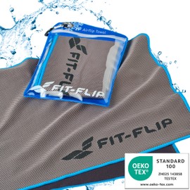 Fit-Flip Cooling Towel, Airflip Towel, The Cooling Sports Towel, Microfibre Cooling Towel, Ice Towel for Fitness and Sports (Grey/Blue Edge, 100 x 30 cm)