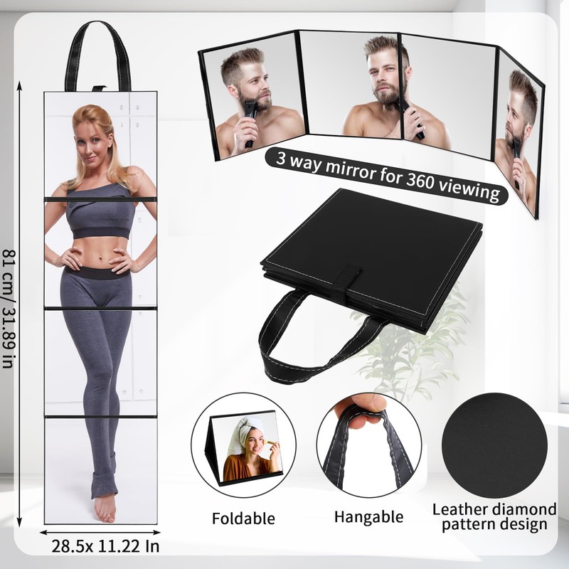 Burbell 3 Way Foldable Camping Full Length Mirror with Handle