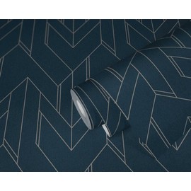 CONCORD WALLCOVERINGS ™ Sample for Display Purpose only Textured Wallpaper Graphics Geometric rhombs, Blue Metallic, 10 in x 7 in, 373695