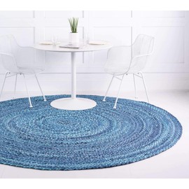Unique Loom Braided Chindi Collection Area Rug - Layer (3' 3" Round, Blue/ Navy Blue)