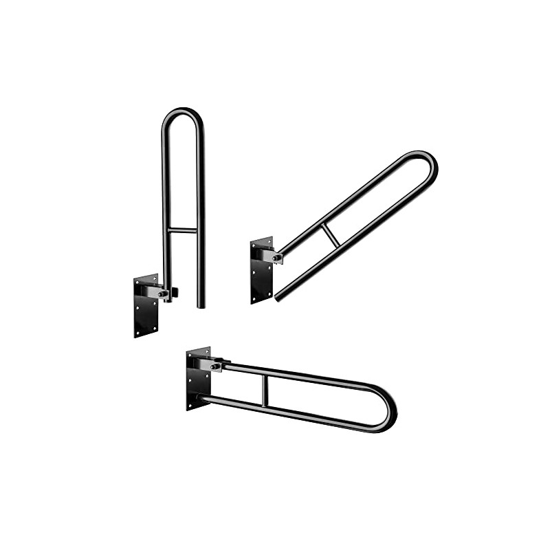 Black Folding Hinged Bathroom Safety Steel Grab Bar/Rail, Drop Down