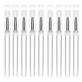 10Pcs Silicone Nail Art Powder Applicator Stick Nail Art Transparent Brush Eyeshadow Lip Brush Applicator with Transparent Handles and Caps Cosmetic Brush for Nail Powder and Lip Colors, Multicolor