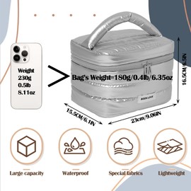 Cute Large Capacity Makeup/Cosmetic/Toiletry Quilted Bag for Women&Girls/Down Jacket Waterproof Fabric/Wide Open/Travel Case/Zipper Organizer Bag