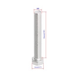Aopin M8 x 30mm Hex Bolt Screw Grade 5.8 Stainless Steel, Fasteners Fully Machine Threaded SUS304 10 PCS