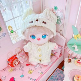 niannyyhouse 20cm Plush Doll Clothes Cat Hat Woolen Thread Onesies 8in Doll Accessories (B)