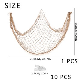 TAFACE 1 Piece 5x6.5ft Fishing Net with 10 Pieces Clear Plastic Clips Mediterranean Style Fishing Net Natural Fishing Net for Wall Decoration Suitable for Party Photography