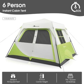 MOON LENCE Instant Cabin Tent for 6 or 8 Person - Set Up in 60 Seconds, Waterproof with Removable Rainfly, Easy Setup Pop Up Family Camping Tent, Green