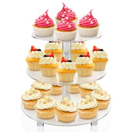 Acrylic Cupcake Stand, 3Tier Round Clear Cupcake Tower Display Dessert Holder Tray for Birthday Wedding Baby Showers Anniversaries Party Decor, Transparent