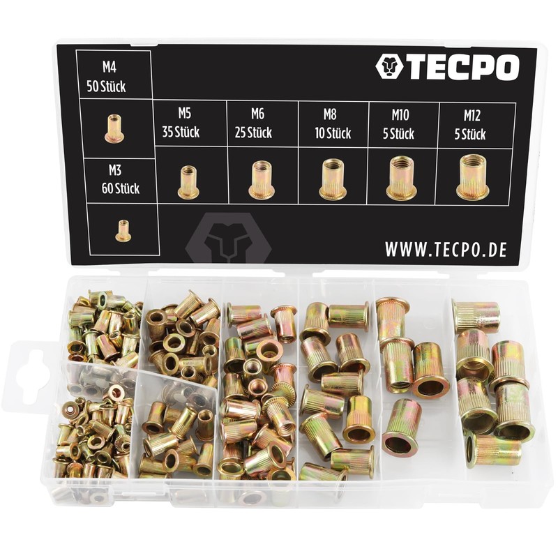 TECPO Rivet Nuts Box Assortment Galvanised M3-M12 Rivet Nut Blind