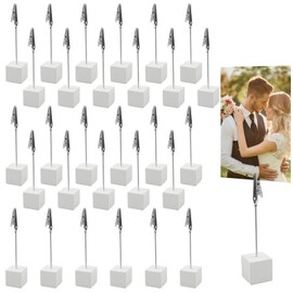 MIPIACE Pack of 30 Photo Holders with Clips Memo Clip Holder Wooden Base Memo Holder Photo Stand Note Holder Photo Holder with Clip for Pictures Card Seat Card Memorandum Wedding Office Home