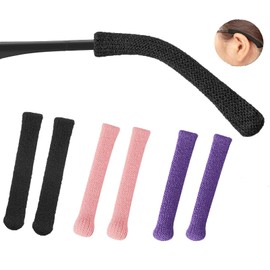 KECHIO Ear Cushions for Glasses - Soft Knitting Cotton Temple Tips - Anti Slip (3 Pairs)