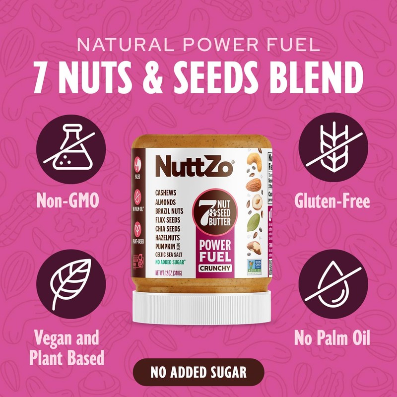 NuttZo Natural Power Fuel 7 Nuts and Seeds Butter, Crunchy,