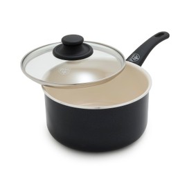 GreenLIfe 2 Quart Ceramic Nonstick Saucepan, Non-toxic PFAS & PFOA-Free, Dishwasher & Oven Safe, Stovetop Kitchen Cooking Multipurpose Chef Pan, Small Soup Pot, Stay Cool Handles, Black