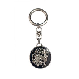 Silver plated Dragon Dog black keyring VIKINGS. Viking Celtic Talisman of Protection and Valor. Gift idea for Fantasy and Cosplay lovers. Craft jewel. Diameter Medal 3 cm