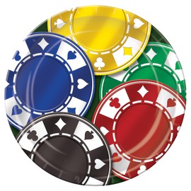 Beistle 16 Piece 9" Poker Chips Casino Themed Tableware Paper Plates for Las Vegas Party Supplies