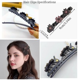 2pcs Sparkling Crystal Stone Braided Hair Clips, Flower Rhinestone Hair Clips Braid Hair Duck Bill Clips Hair Accessories Braided Hair Clips for Ladies and Girls