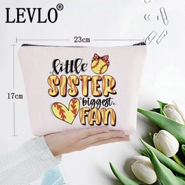 LEVLO Softball Sister Cosmetic Bag Gift For Softball Player Sister Little Sister Biggest Softball Fan Make Up Zipper Pouch Bag For Softball Sister Team (Little Softball Sister)