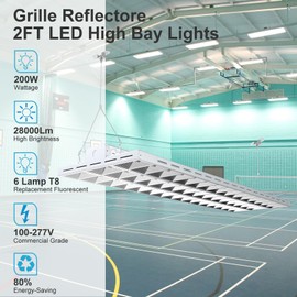 Upgraded 2FT Strong Illumination Led High Bay Light with Grill Reflector, 100-277V 【Driver Equipped】 200W 28000LM 5000K Linear for Warehouse Workshop Garage -2Pack