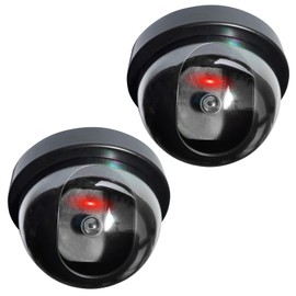 Fake Camera Security Dummy with Red Flashing LED Light - Realistic Indoor/Outdoor CCTV Dome Surveillance Deterrent (2-Pack)