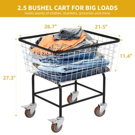 DWVO 2.5 Bushel Wire Laundry Cart with Wheels, Rolling Laundry Basket with Smooth Wheels, Metal Commercial Wire Laundries Basket Cart, Heavy-Duty Large Steel Bin for Clothes Storage & Organization