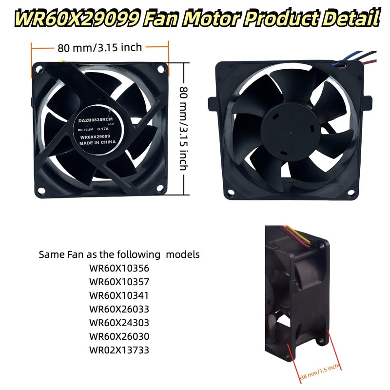 WR60X29099 Refrigerator Evaporator Fan Motor, Compatible with GE Refrigrator, Replace