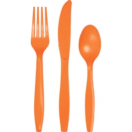 Trendware Sunkissed Orange Plastic Assorted Cutlery, Serves 24