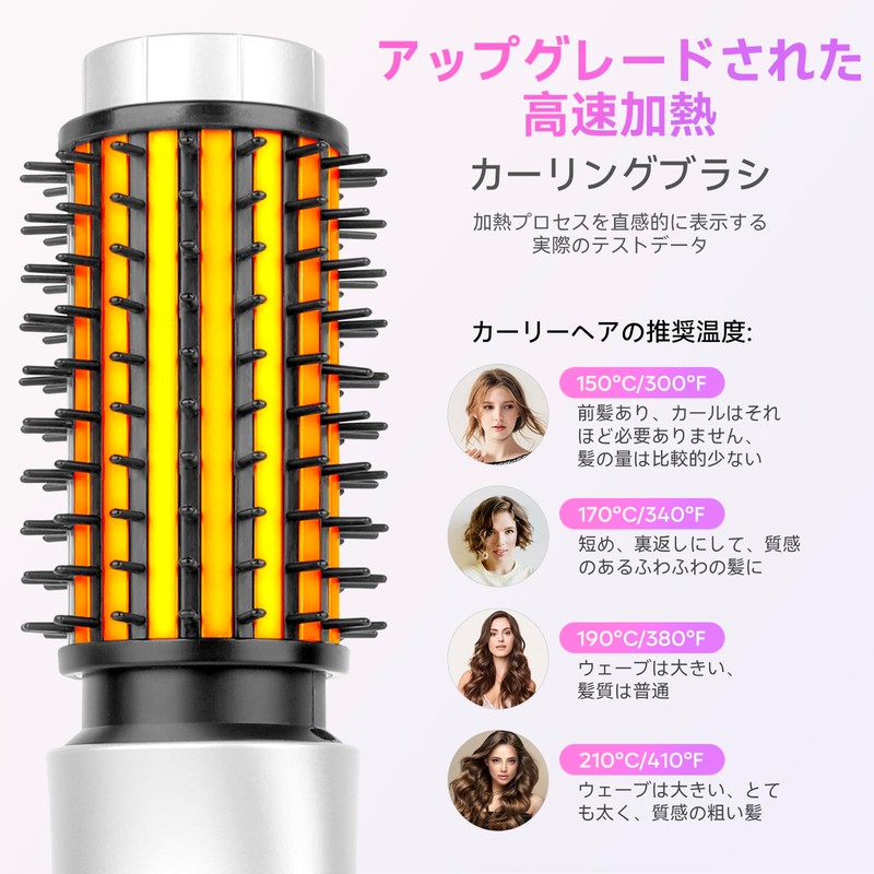 コードレス カーリングアイロン ブラシ、2024 新ポータブル トラベル カーリングアイロン ミニブラシ 女性用、7000mAh USB 充電式カーリングワンド