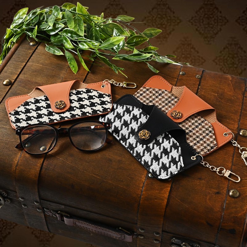 [ENTRAMBI] 千鳥格子 PUレザー メガネケース 眼鏡ケース メガネ ケース レザー ソフト めがね