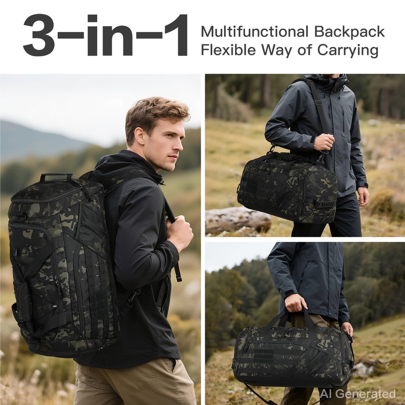 3-in-1 Tactical Gym & Travel Duffle Bag Backpack Men Multi-Functional