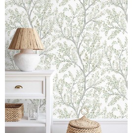 MelunMer Leaf Contact Paper Peel and Stick Wallpaper Green Boho Tree 393in L 17.3in W Self-Adhesive Removable Modern Contact Paper for Cabinets and Drawers Bedroom Wallpaper for Bathroom Waterproof